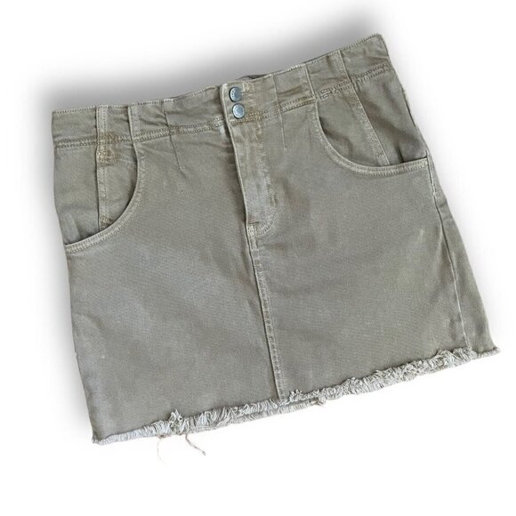 Free People Womens Corsette Denim Mini Skirt Sz 10 Tan Buckle Back Cut Off Boho - Picture 3 of 8